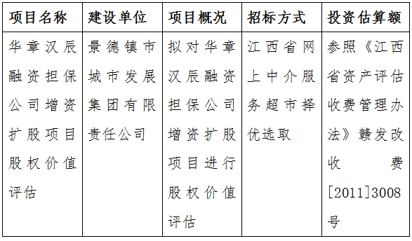 華章漢辰融資擔保公司增資擴股項目股權(quán)價值評估計劃公告