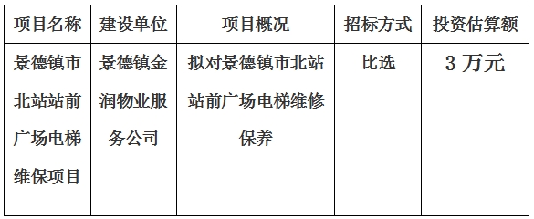 景德鎮(zhèn)市北站站前廣場電梯維保項目計劃公告
